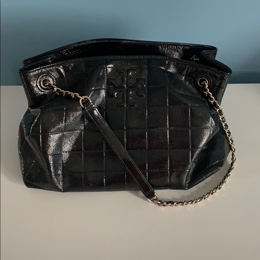 Tory Burch "Marion" quilted patent leather tote